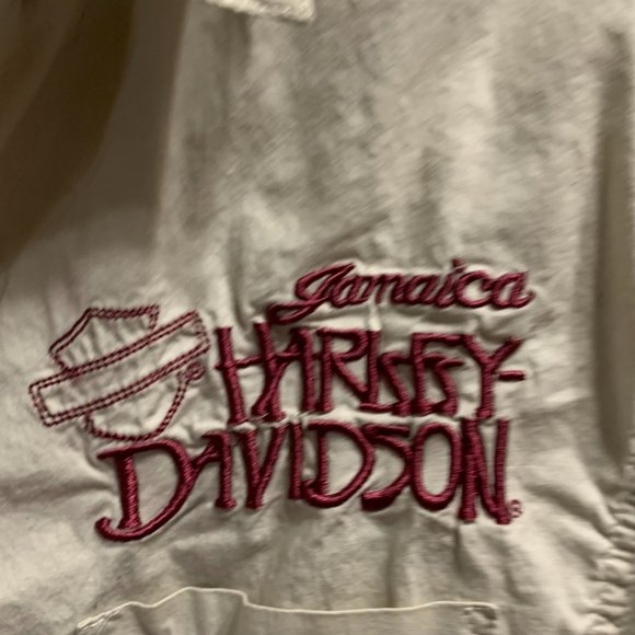 Harley Davidson Jamaica Embroidered Short Sleeve Button Front Shirt Tan Size L - Picture 7 of 8